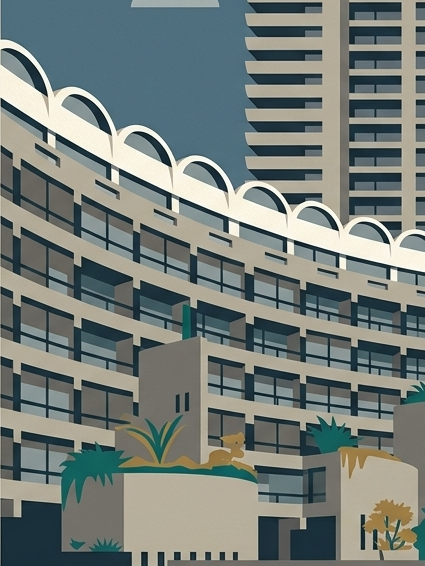 Detail of Barbican Estate London architecture poster showing geometric Brutalist forms