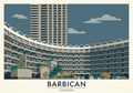 Barbican Estate London Brutalist architecture poster in flat graphic design style