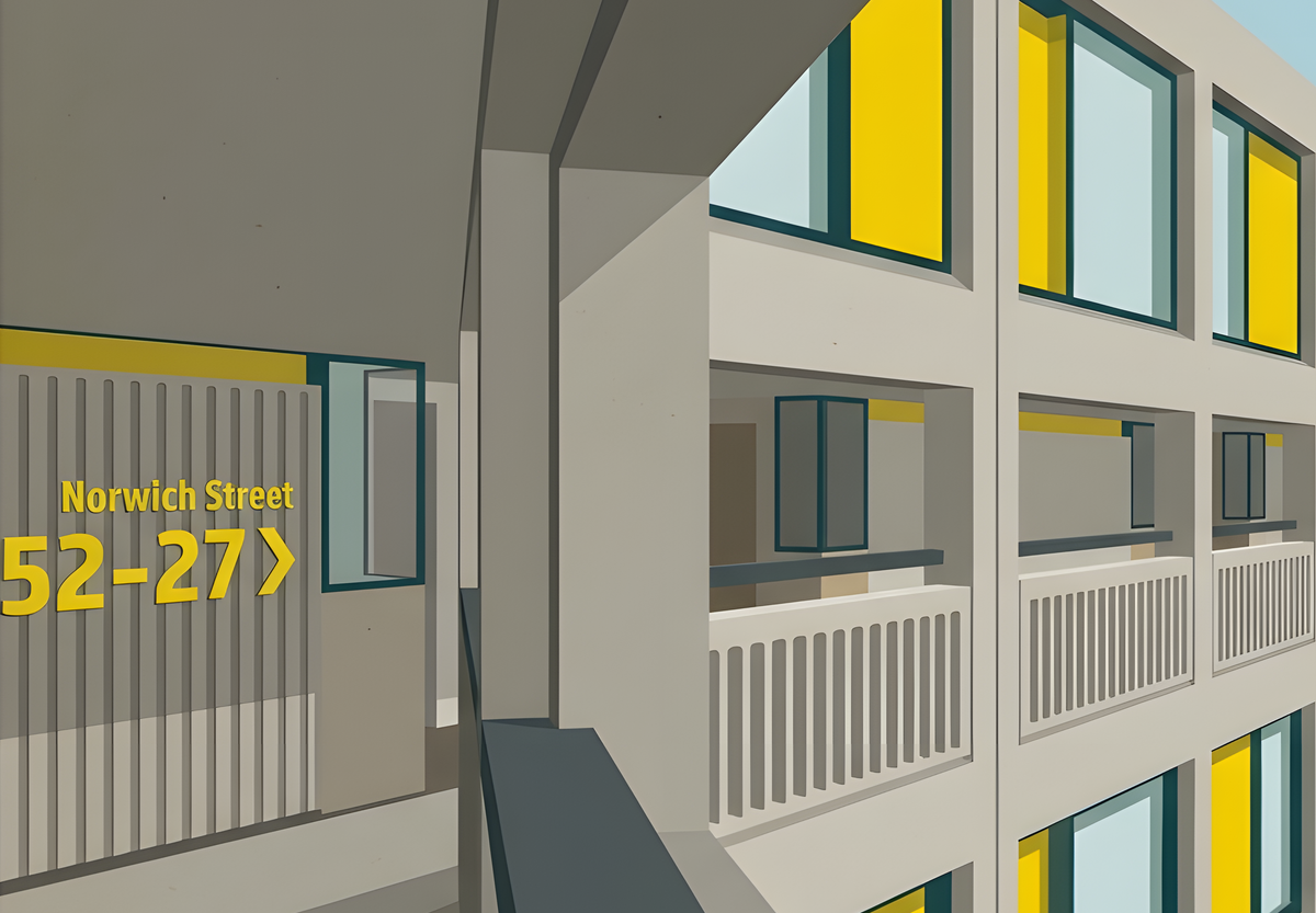 Detail view of Park Hill Sheffield architecture poster showing geometric Brutalist forms