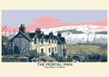 The Mortal Man poster showing the historic Troutbeck inn beneath snow-covered Lakeland fells in Cumbria.