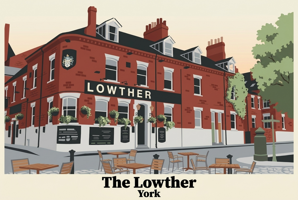 Vintage travel poster of The Lowther pub in York, England.