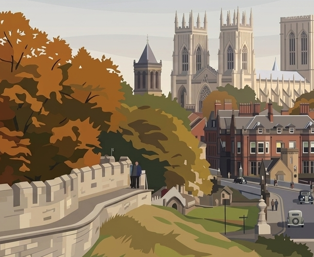 Image showing close detail from vintage travel poster showing York City Walls.